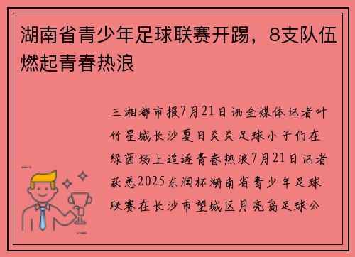 湖南省青少年足球联赛开踢,8支队伍燃起青春热浪 湖南省青少年足球联赛开踢,8支队伍燃起青春热浪